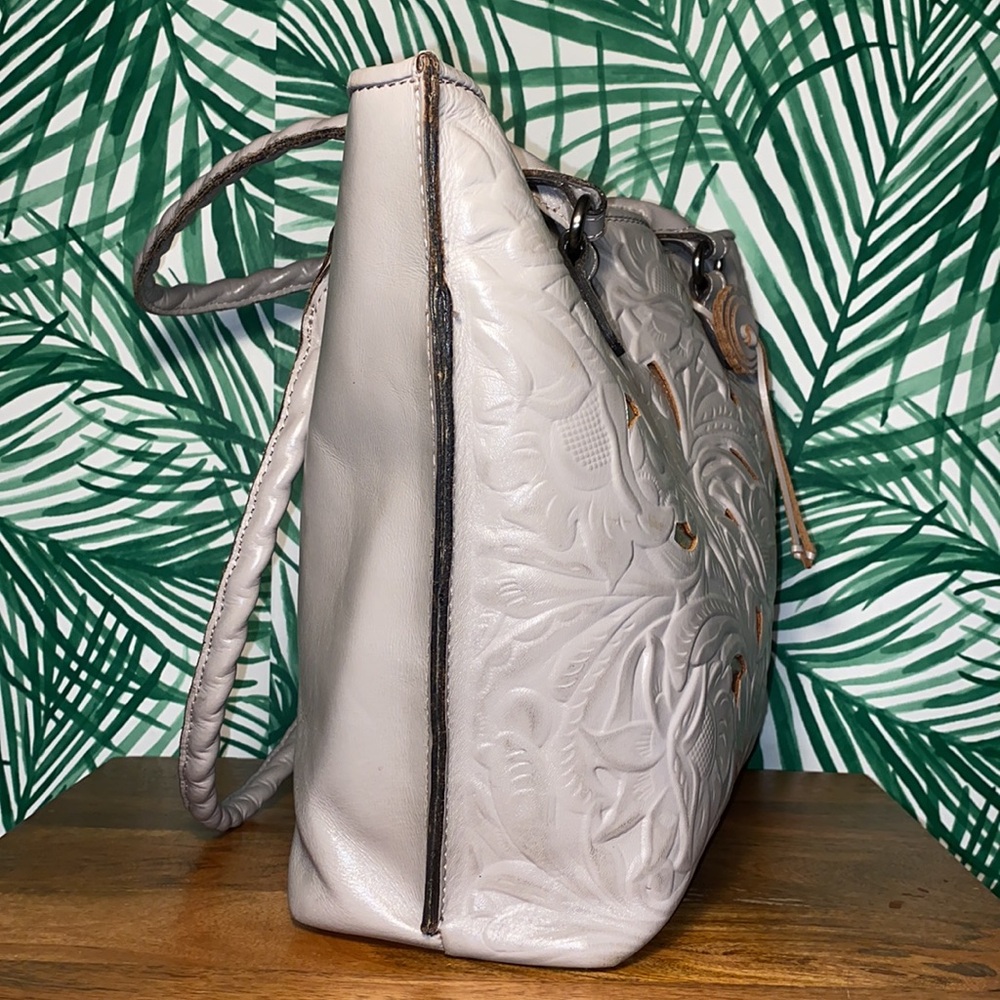 Patricia Nash Tooled Cut Out Gray Leather Tote Bag - Picture 3 of 13